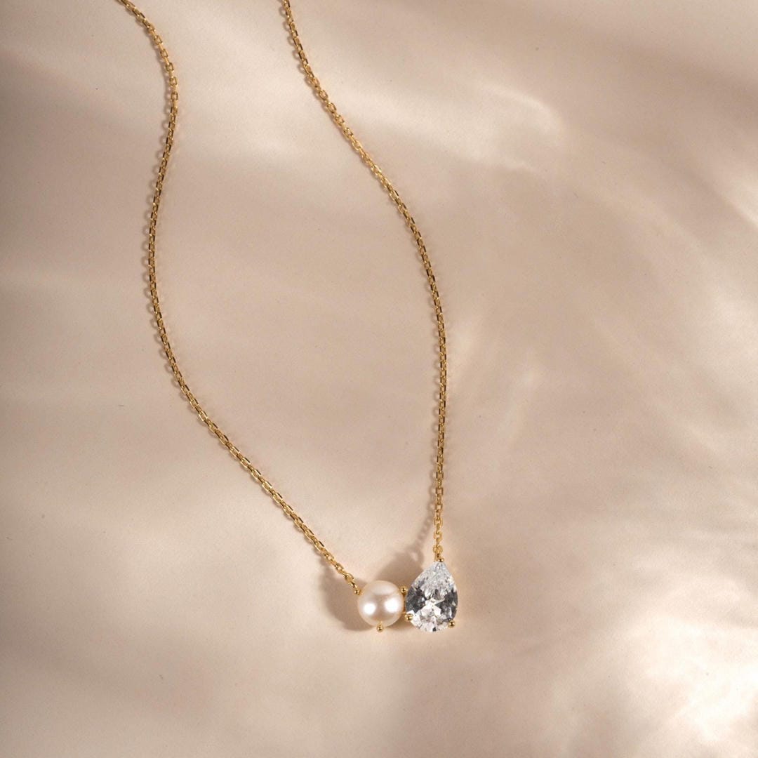 Pearl Teardrop Duo Charm Halskæde