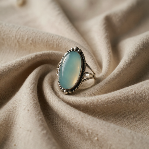 Vintage turkis statementring i sølvfarvet metal
