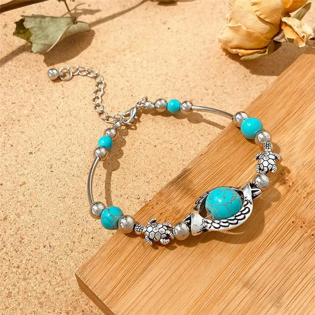 Aqua Antique Sølv Turkis Armbånd